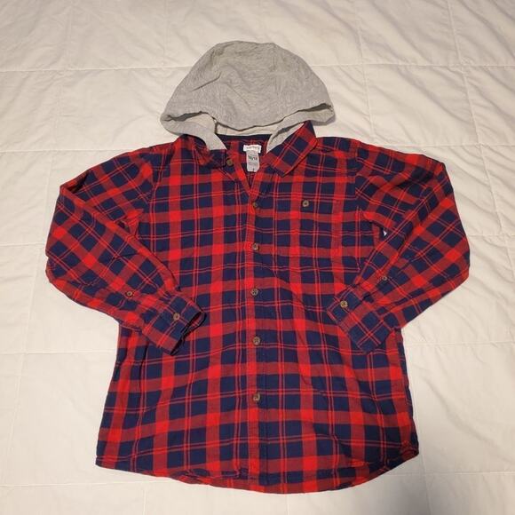 Carters medium 10/12 plaid button down shirt with hood - Picture 1 of 5